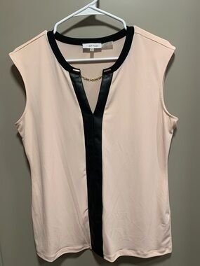 Calvin Klein Blush Sleeveless Top with Black Trim and Gold Accent
